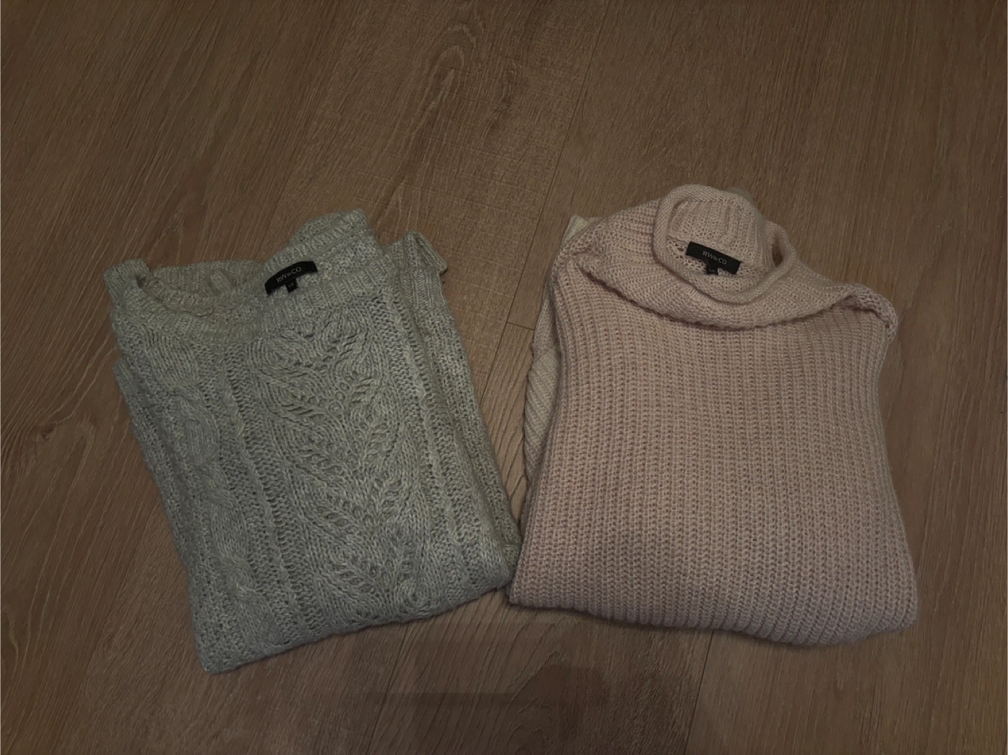 2 Size large RW&CO Sweaters - Grey Cable Knit & Pink Mock Neck