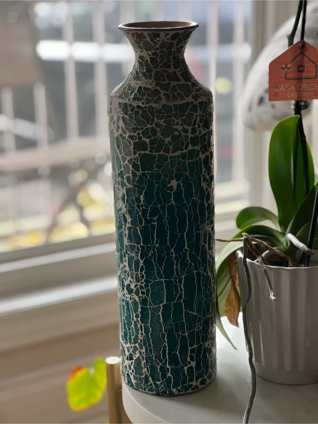 Teal Crackle Mosaic Vase - photo 2