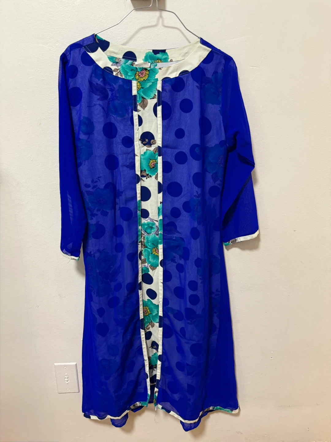 Blue Floral Print Long Sleeve Dress