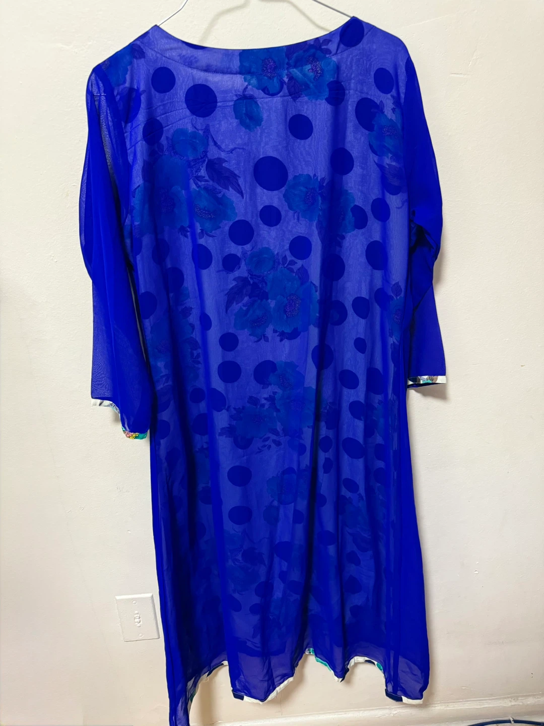 Blue Floral Print Long Sleeve Dress - photo 3
