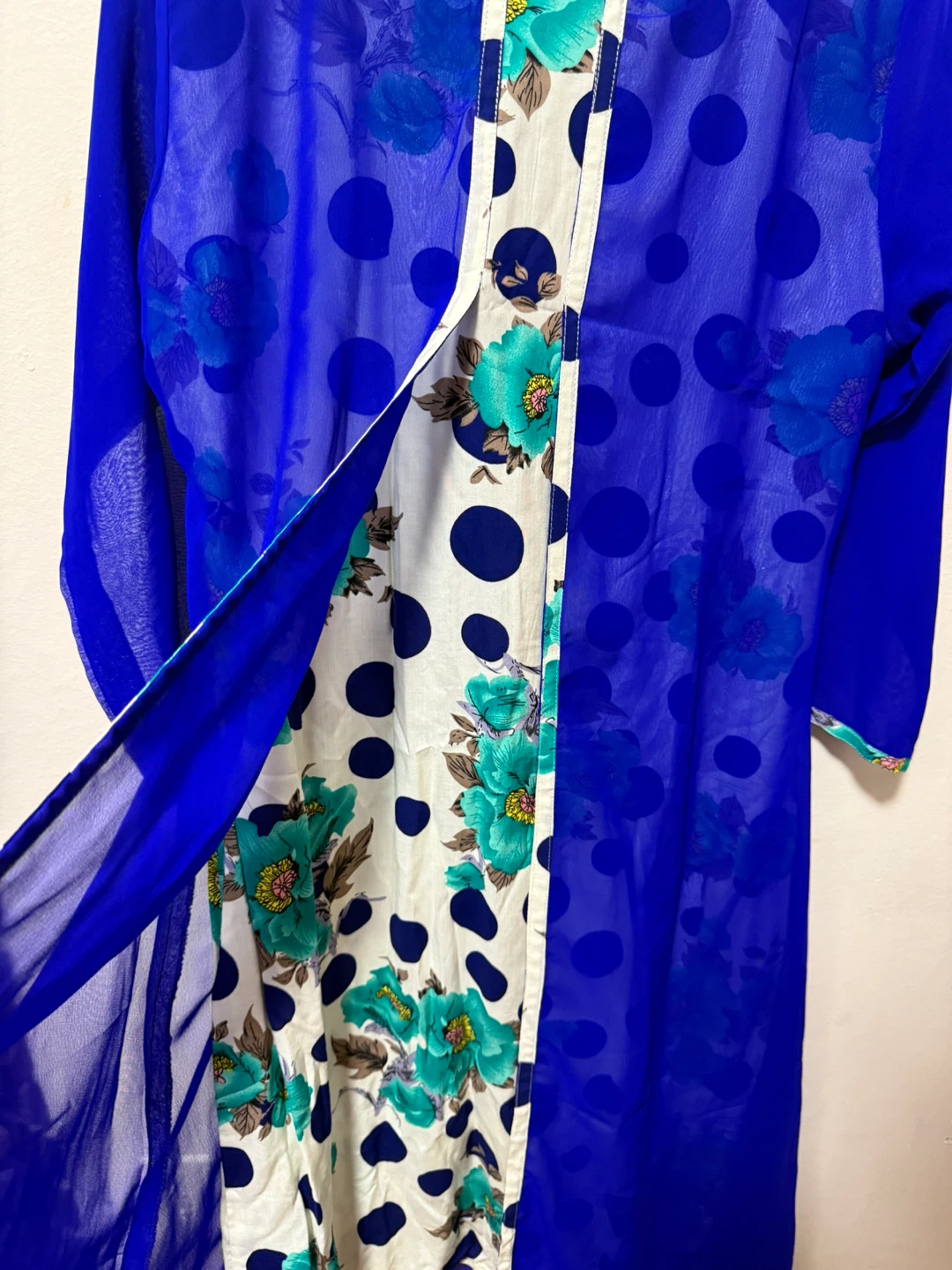 Blue Floral Print Long Sleeve Dress - photo 2