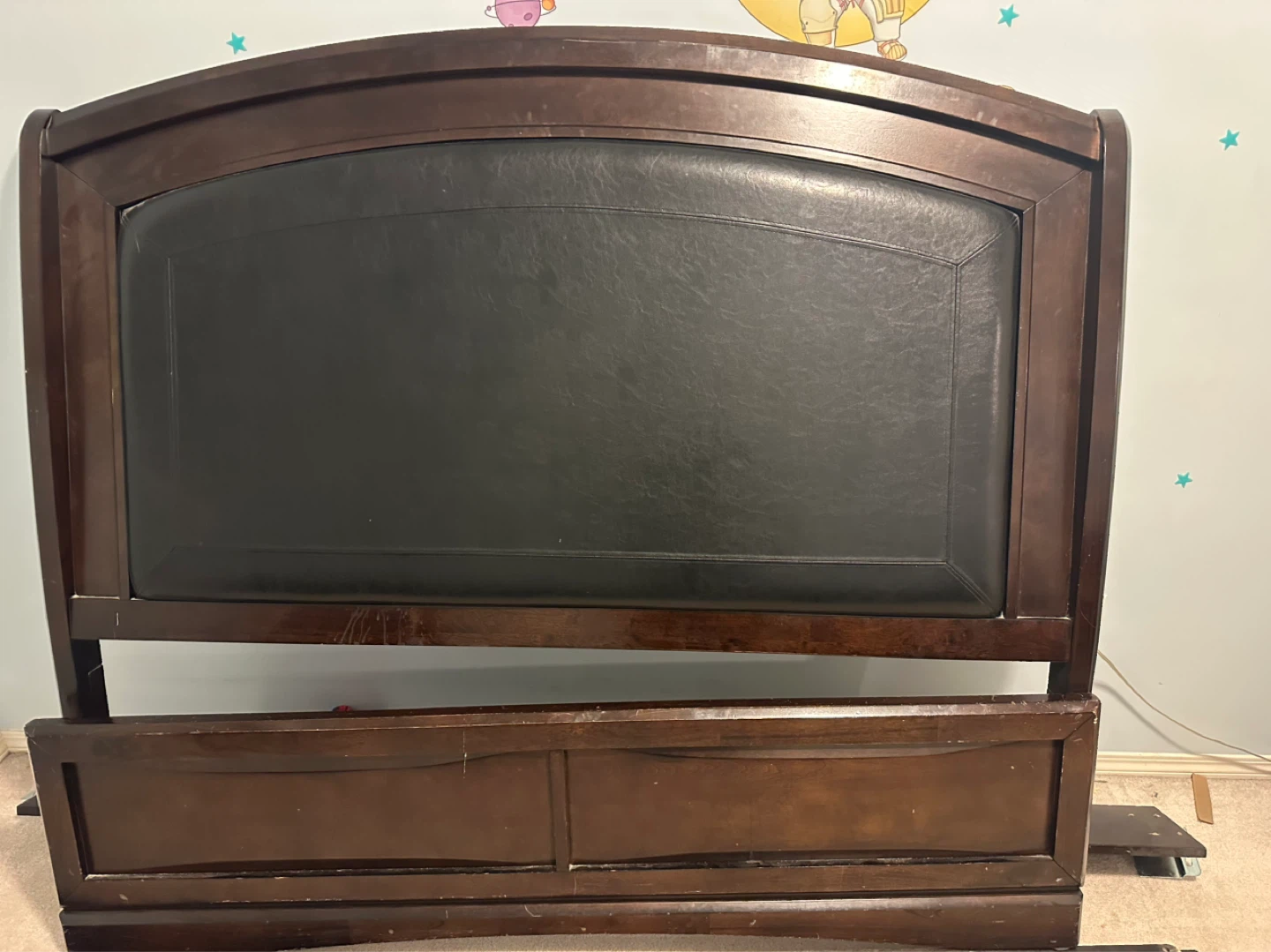 Dark Brown Headboard with Faux Leather Inlay