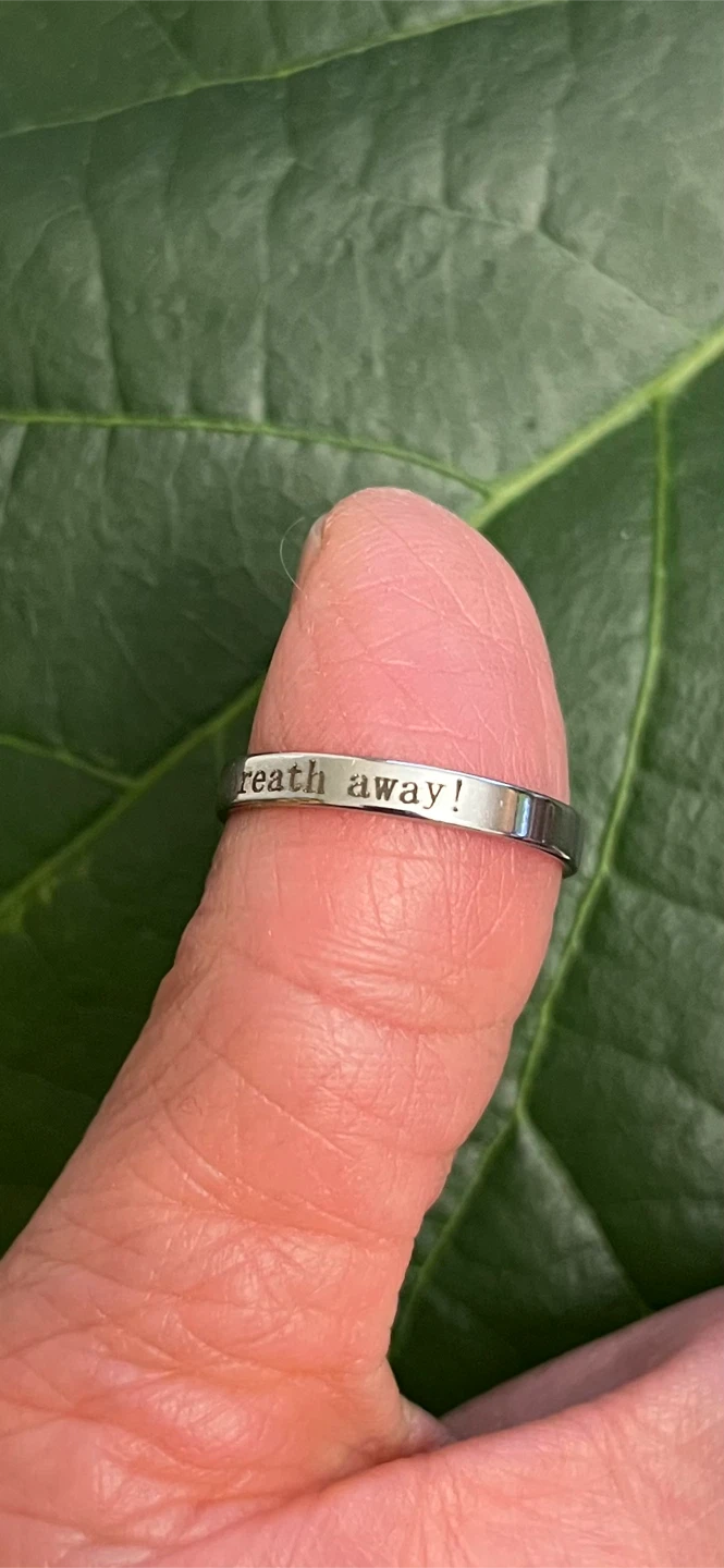 Stainless steel band ring with engraved text. Sz 8 - photo 5