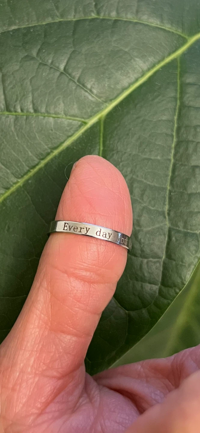 Stainless steel band ring with engraved text. Sz 8 - photo 2