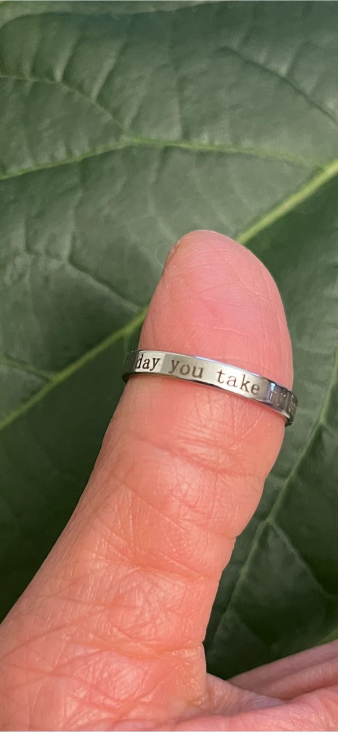 Stainless steel band ring with engraved text. Sz 8 - photo 3