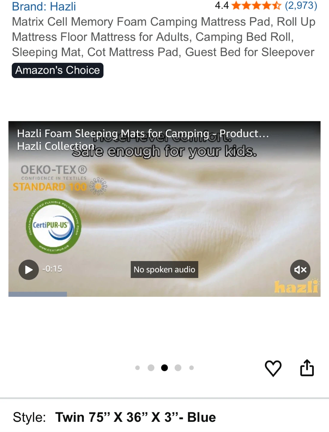Hazli Twin Memory Foam Camping Mattress Pad - Blue - photo 5