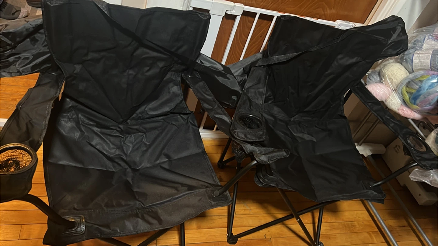 Black Folding Camping Chairs with Cup Holders (2 Chairs)