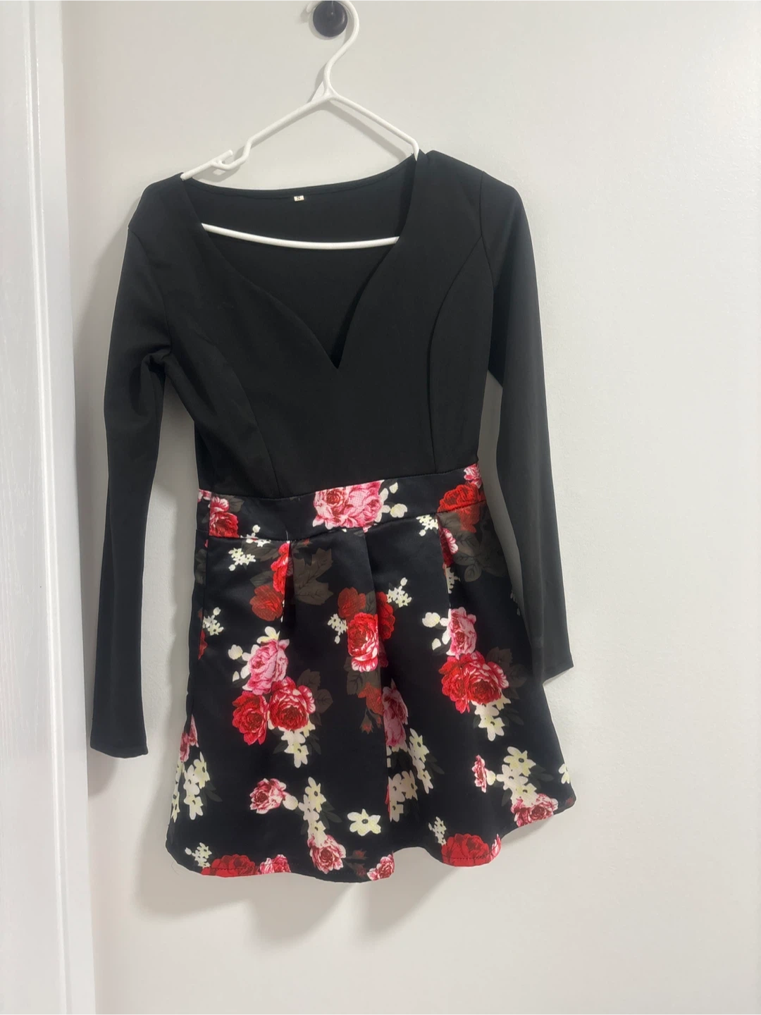 Black and Floral Long Sleeve Dress