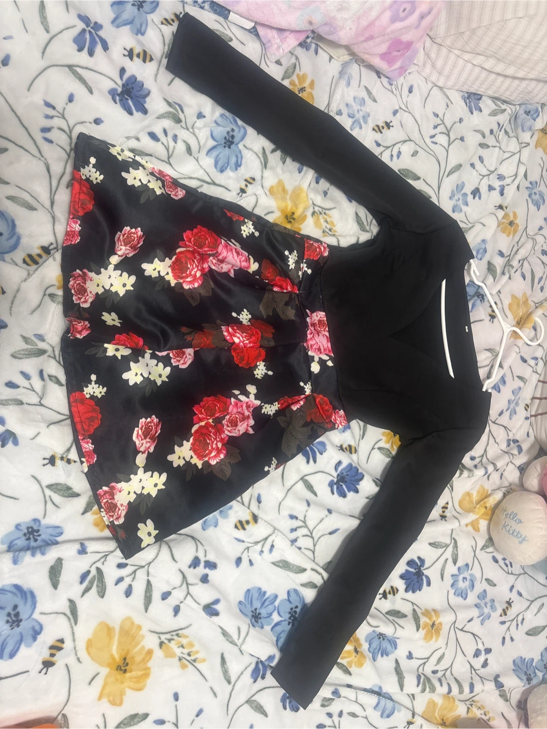 Black and Floral Long Sleeve Dress - photo 2