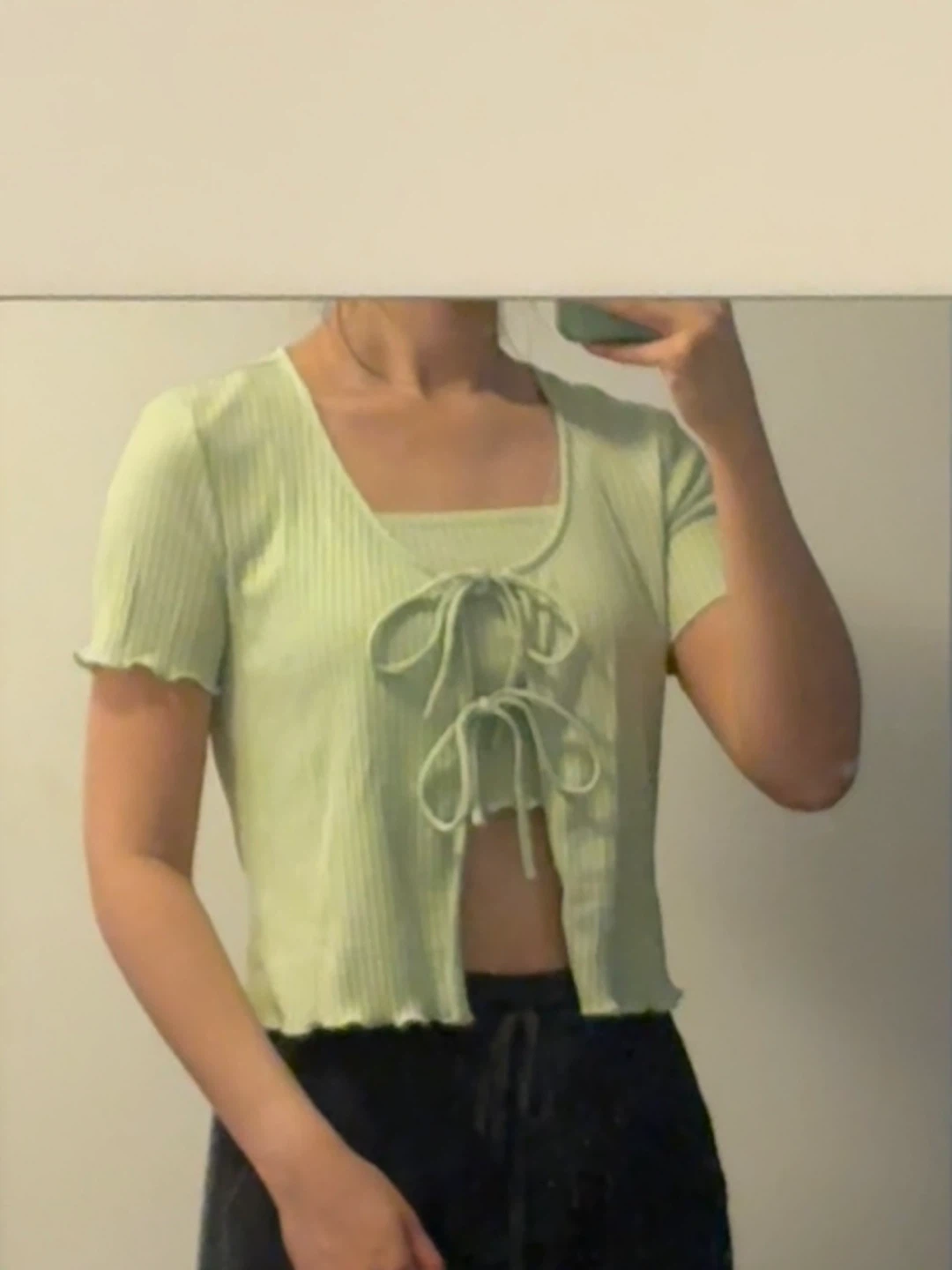 Light Green Tie-Front Cardigan and Camisole Set - photo 2
