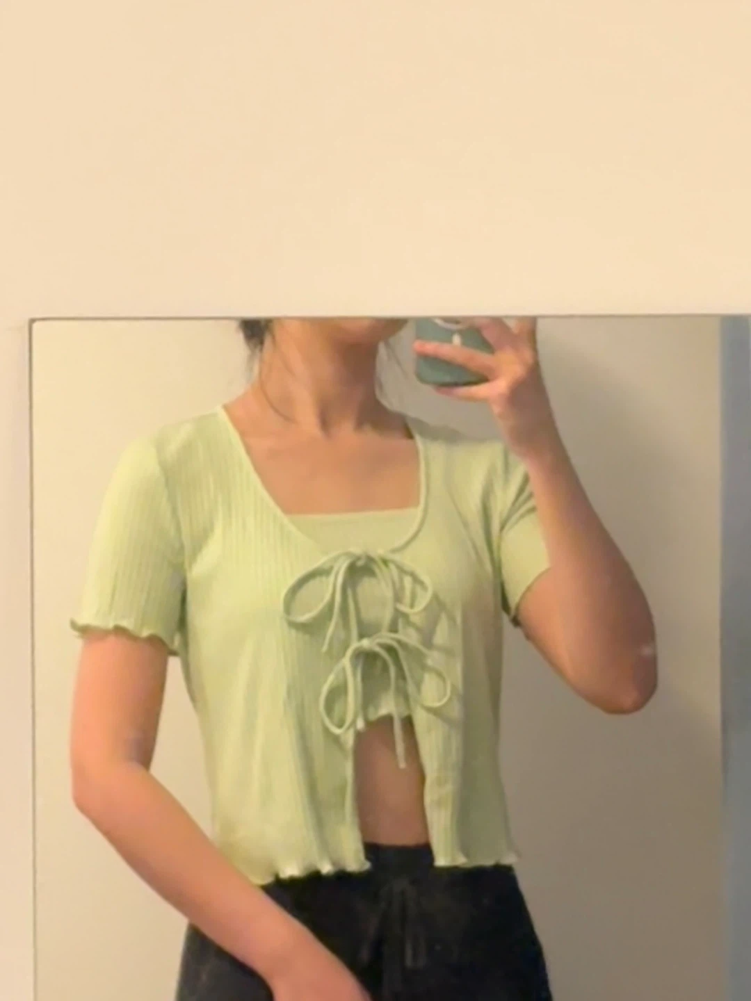 Light Green Tie-Front Cardigan and Camisole Set