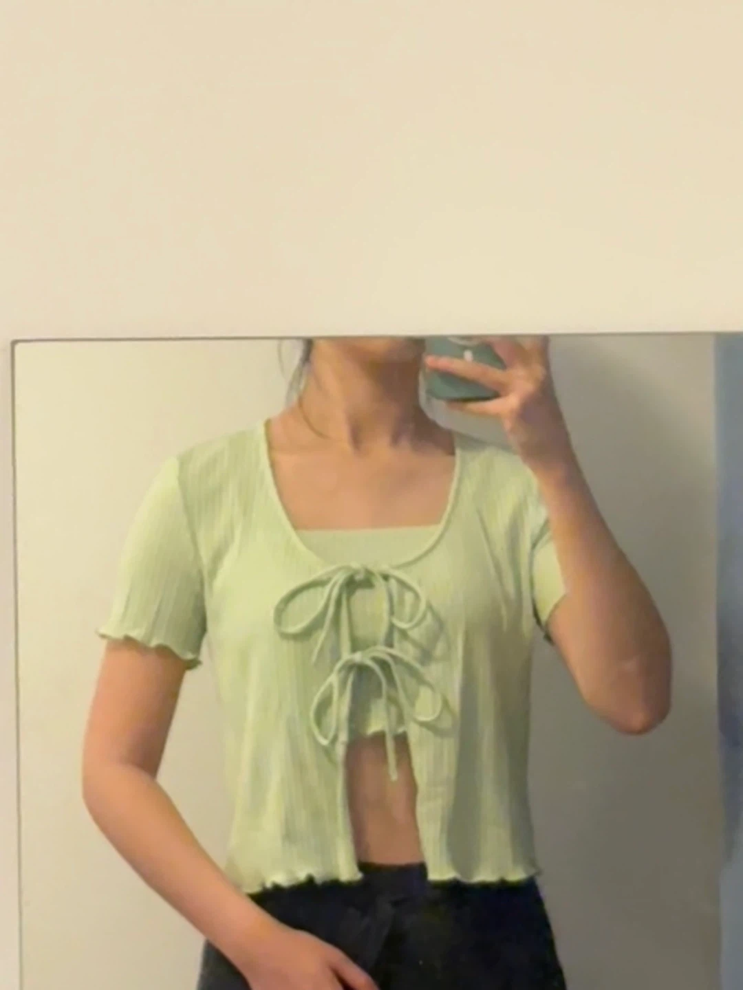 Light Green Tie-Front Cardigan and Camisole Set - photo 3