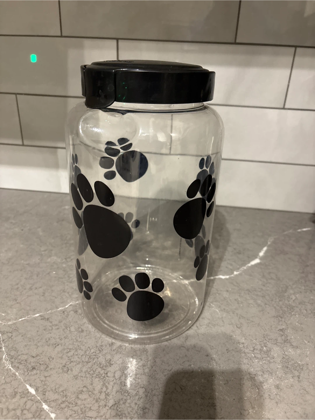 Large Clear Pet Treat Jar with Paw Prints