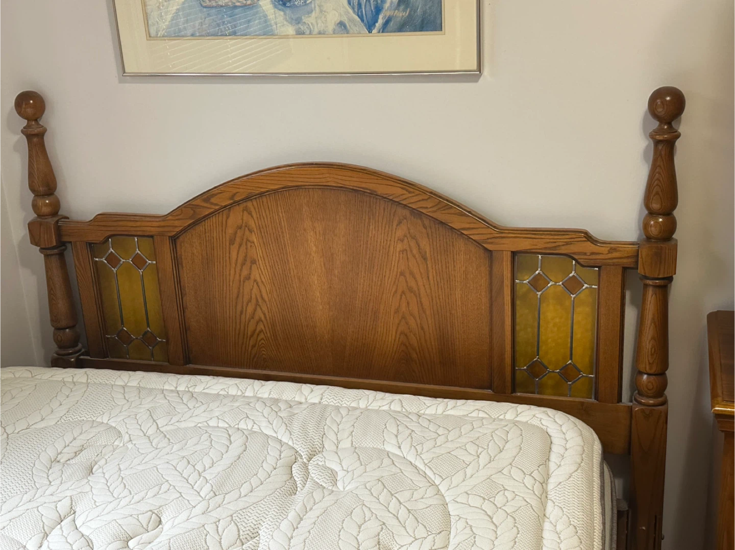 Oak Headboard and Dresser Set and 2 night tables