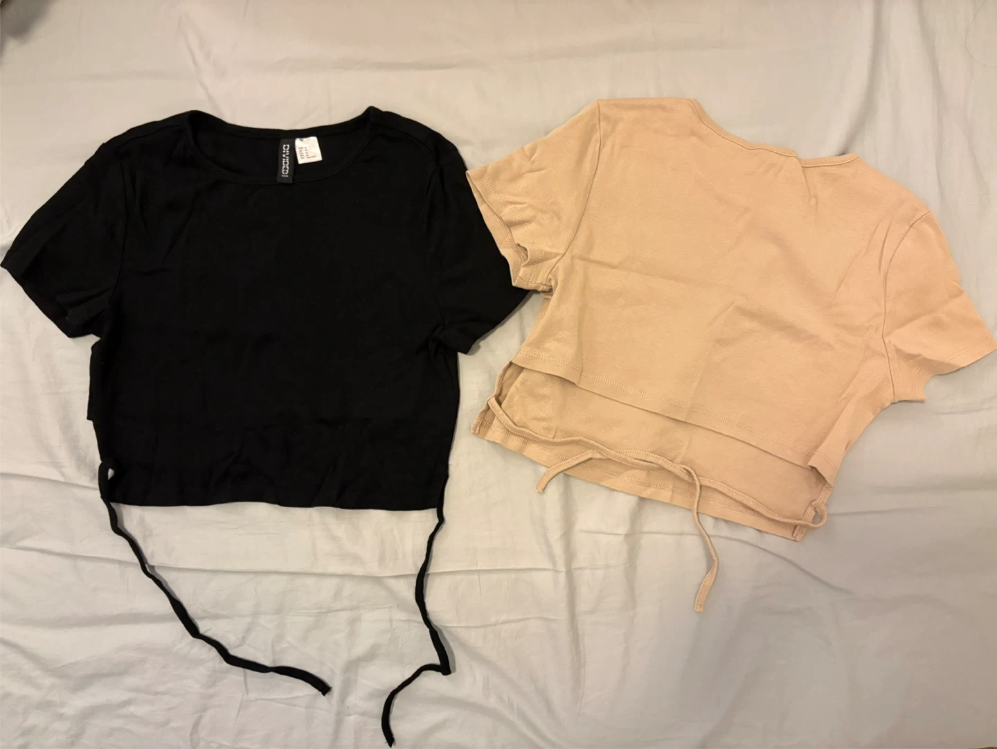 Two H&M Black and Beige Crop Tops with Tie Detail