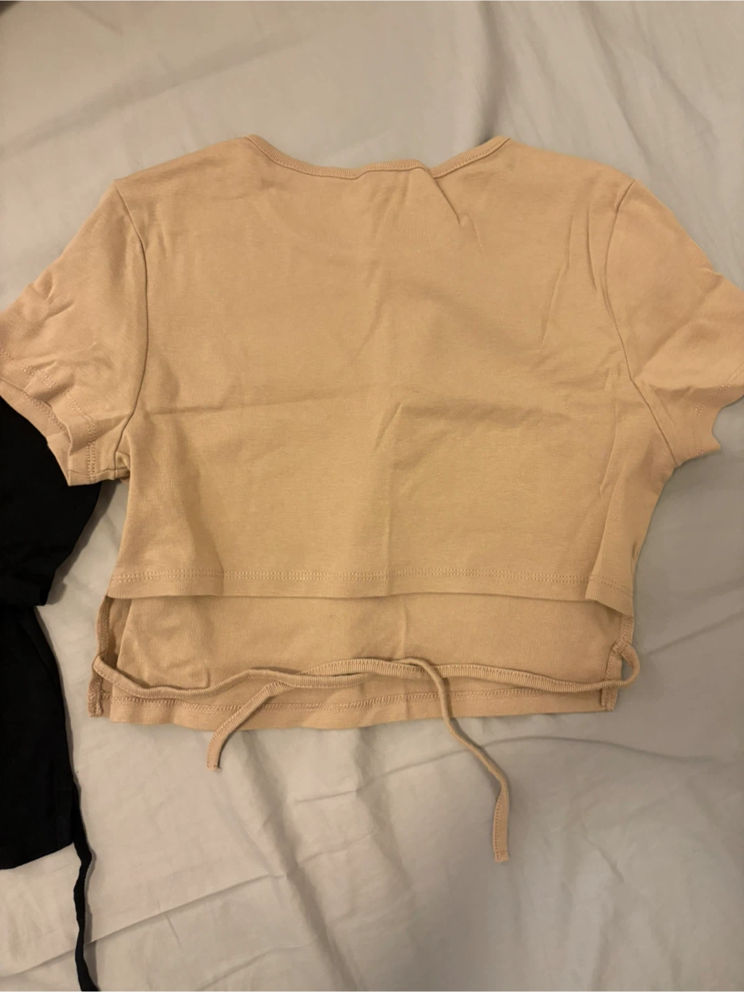 Two H&M Black and Beige Crop Tops with Tie Detail - photo 2