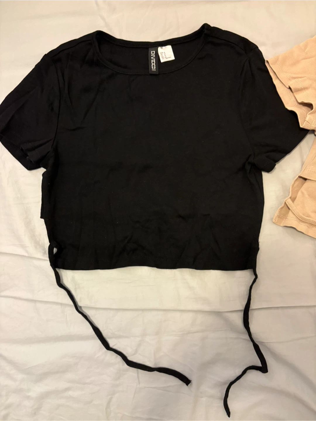 Two H&M Black and Beige Crop Tops with Tie Detail - photo 3