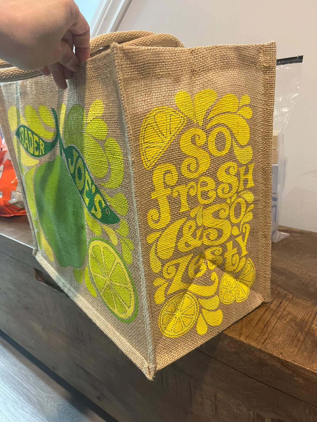 Trader Joe's Jute Tote Bag with Lime Design - photo 2
