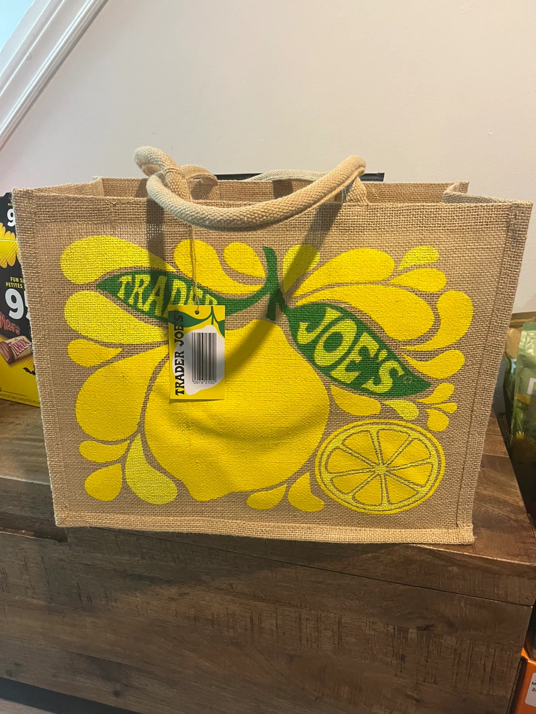 Trader Joe's Jute Tote Bag with Lime Design - photo 3