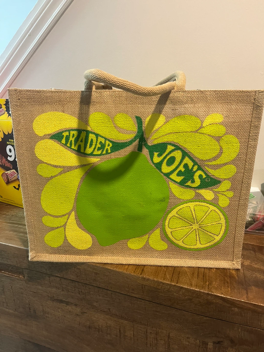 Trader Joe's Jute Tote Bag with Lime Design