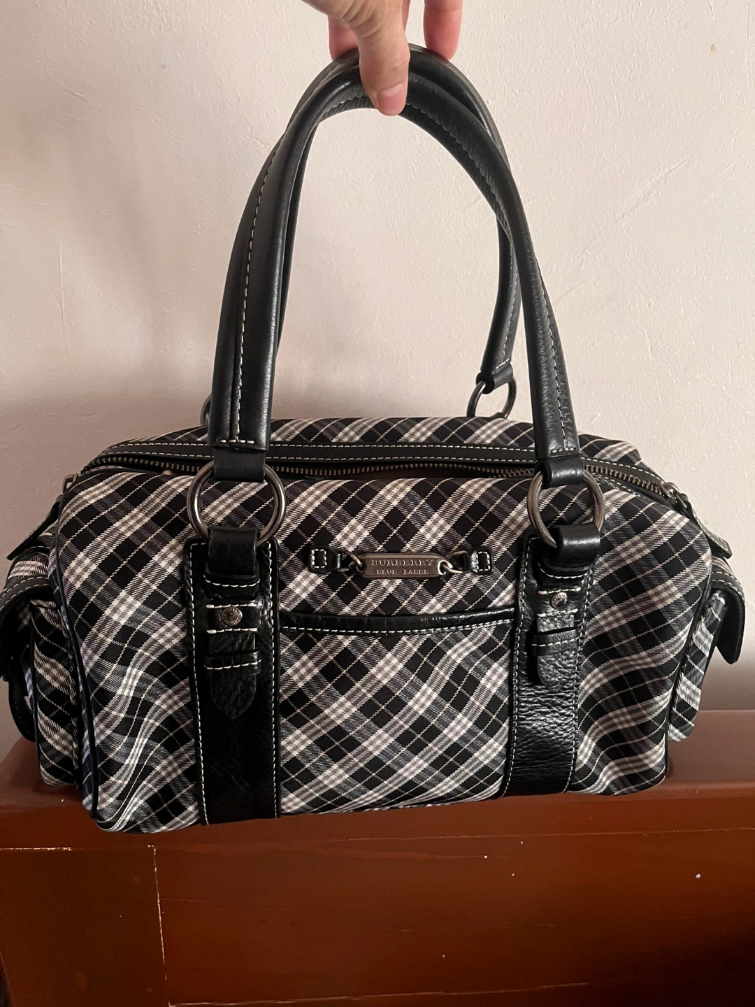 Authentic Burberry Blue Label Plaid Boston Bag