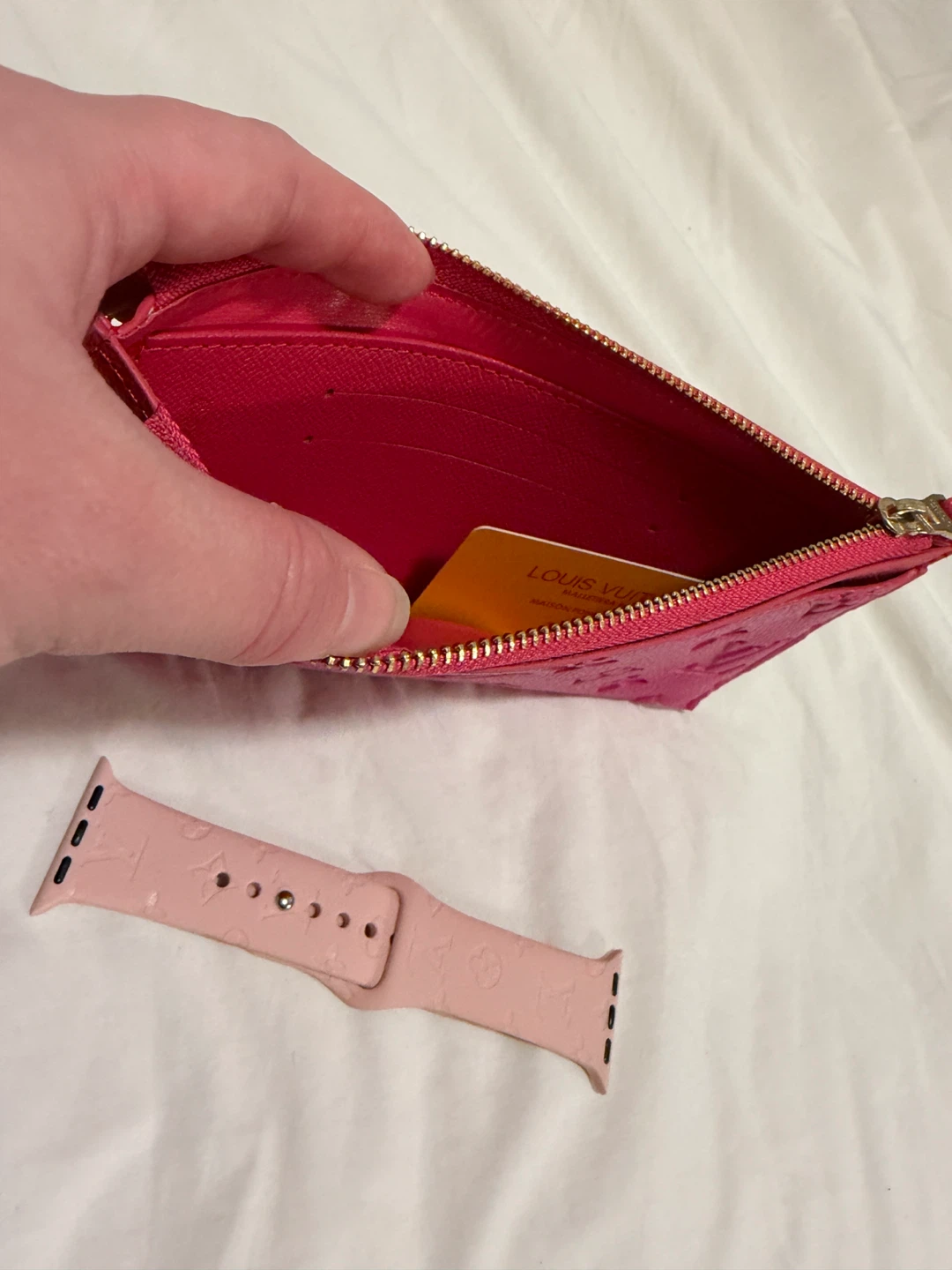 Louis Vuitton Pink Monogram Card Holder & Pink Apple Watch Band - photo 2
