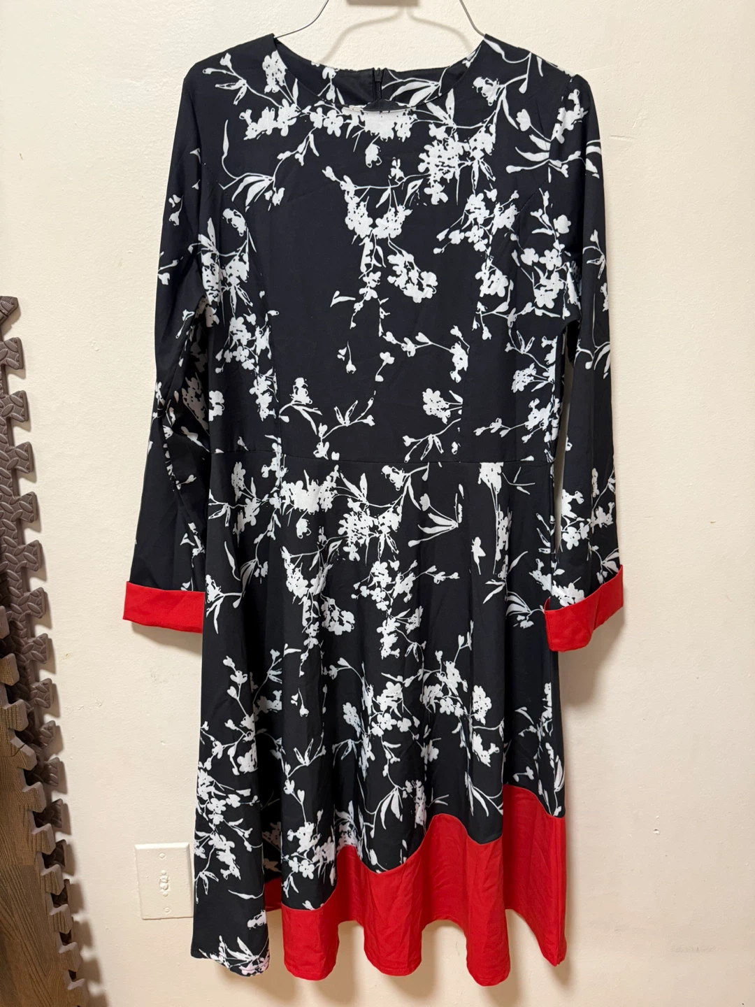 Black Floral Dress with Red Accents