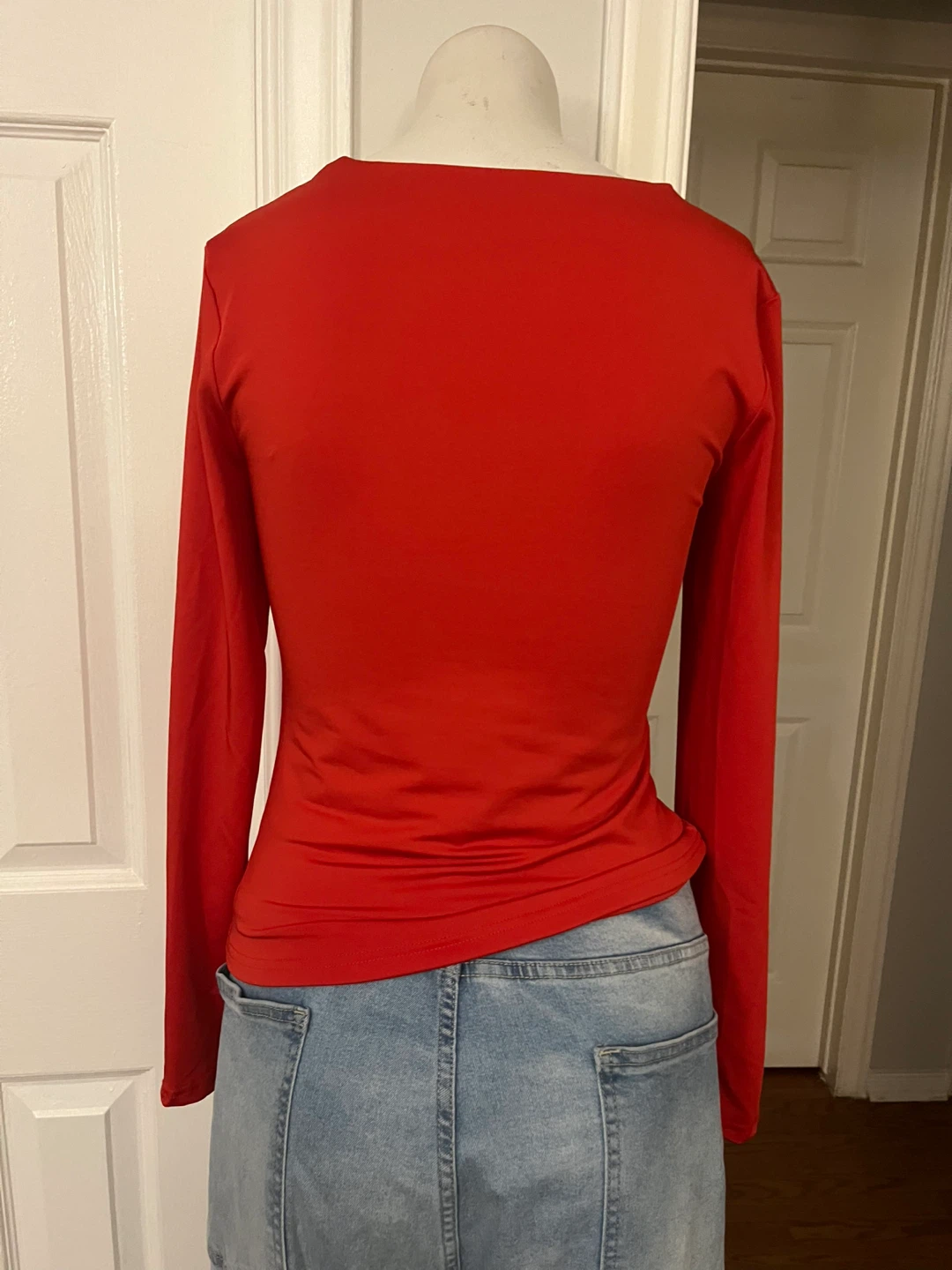 Red Long Sleeve Square Neck Top size medium - photo 4