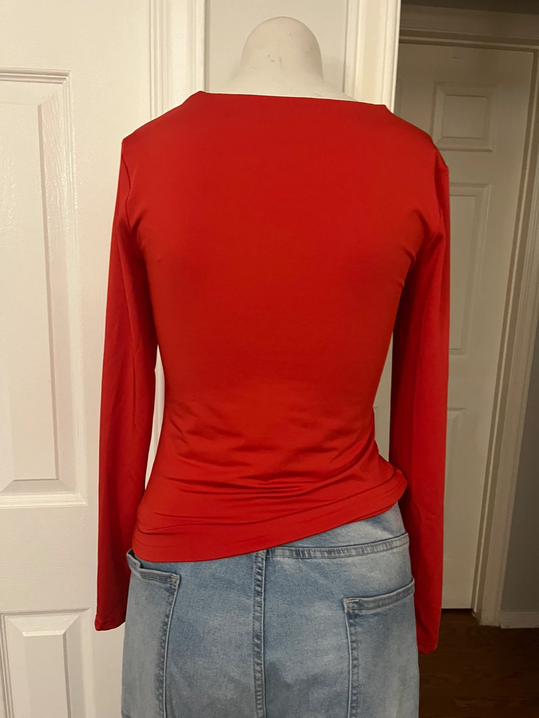 Red Long Sleeve Square Neck Top size medium - photo 3