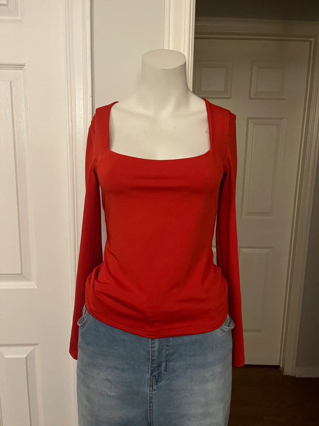 Red Long Sleeve Square Neck Top size medium