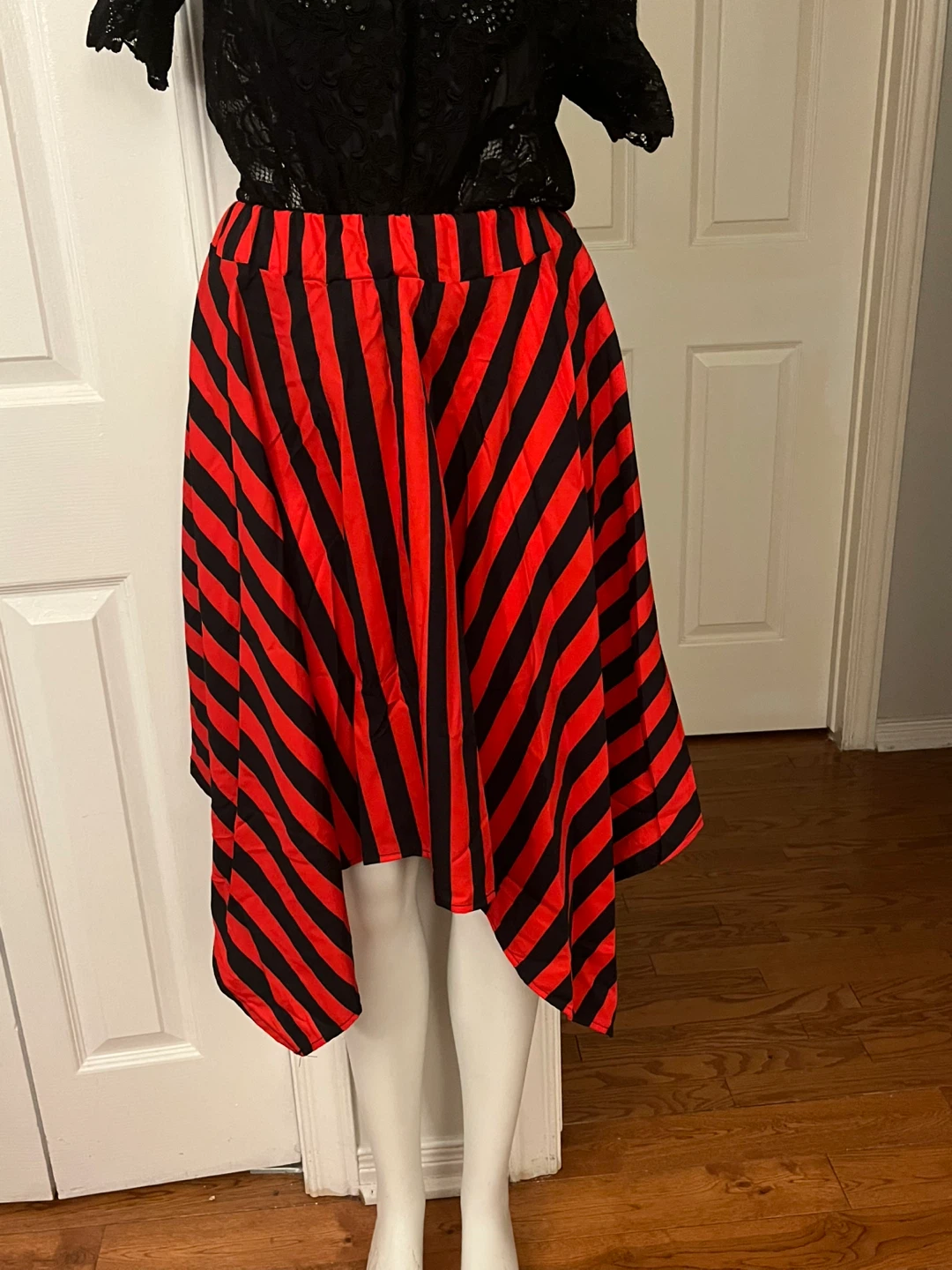 Red and Black Striped Asymmetrical Skirt - photo 2