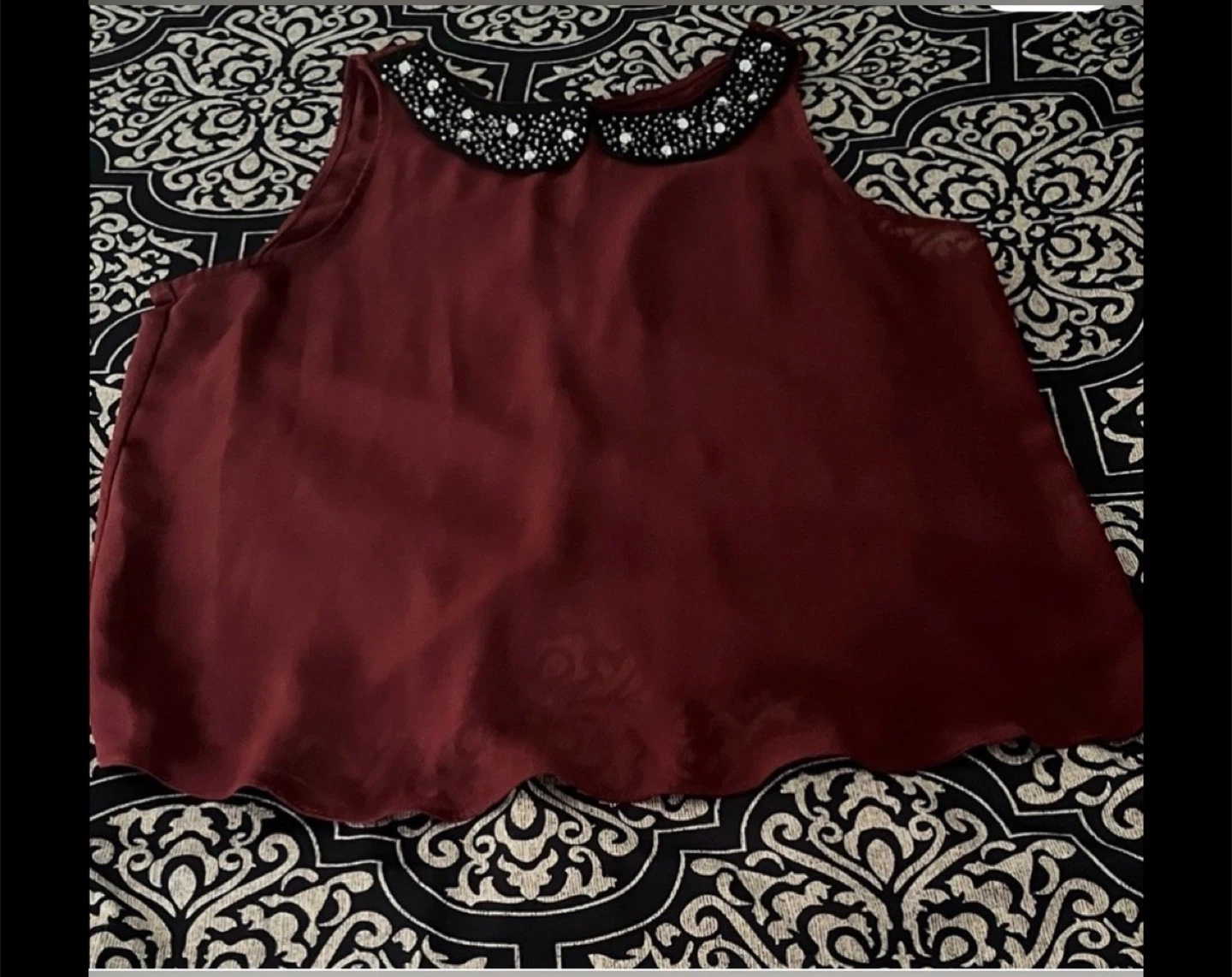 Ardene Women's Burgundy Beaded Collar Sleeveless Top