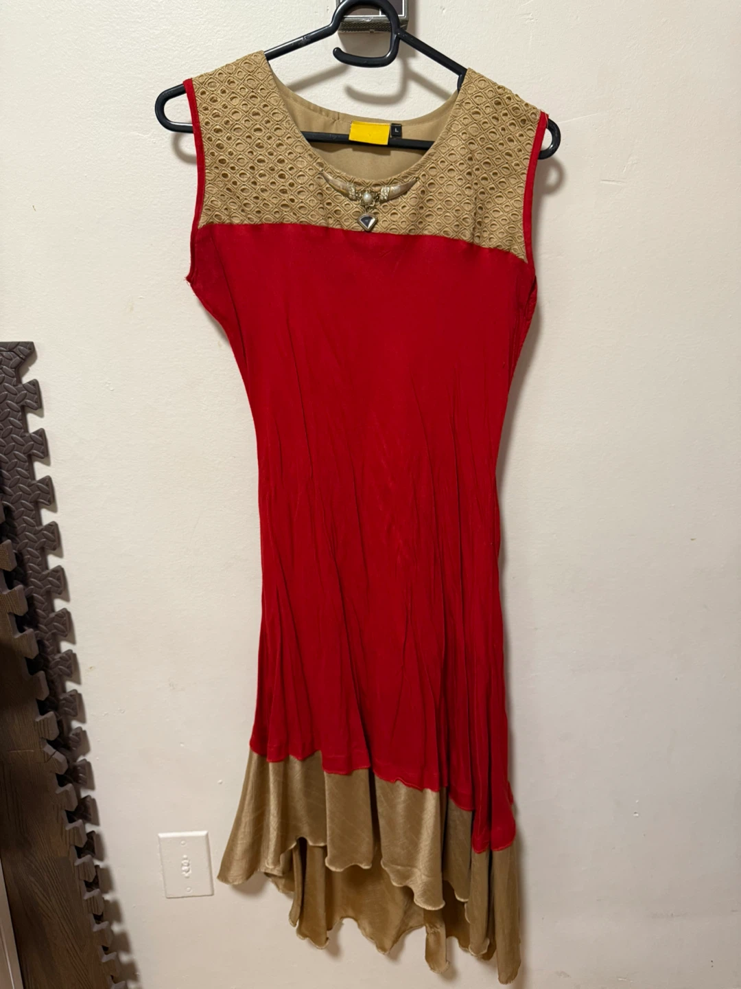 Red and Gold Sleeveless Dress with Embellishment
