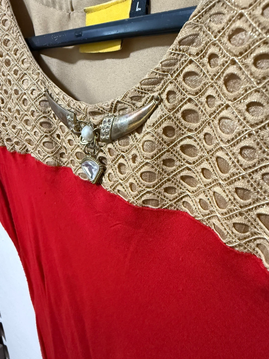 Red and Gold Sleeveless Dress with Embellishment - photo 2