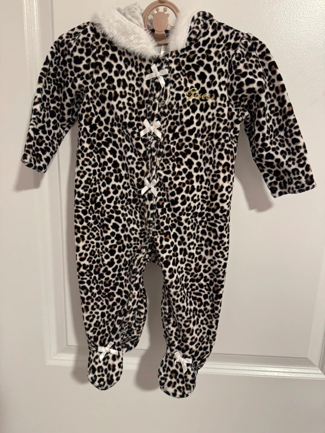 Guess Leopard Print Baby Fleece Footie