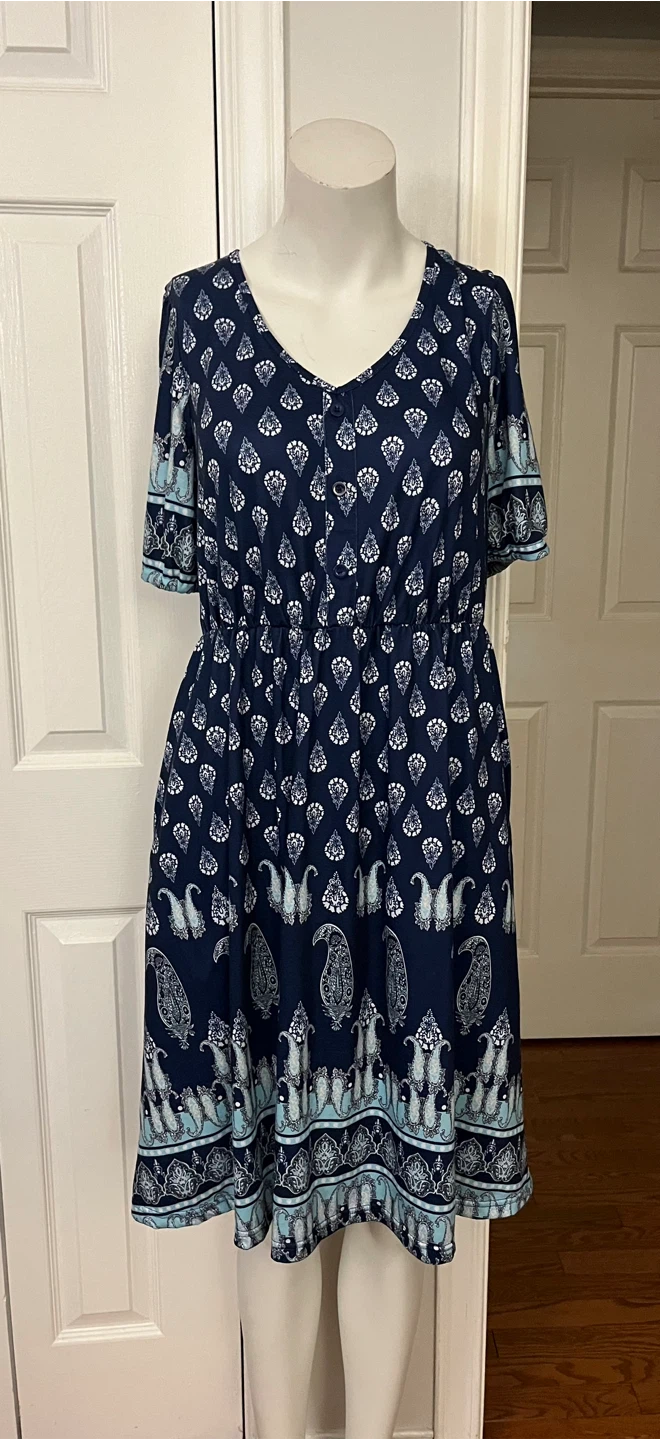 Navy Blue Paisley Print Dress size medium - photo 3
