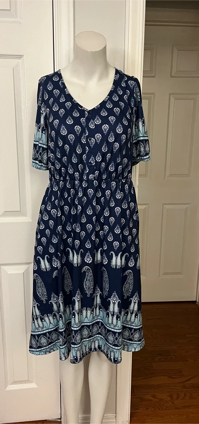 Navy Blue Paisley Print Dress size medium - photo 2