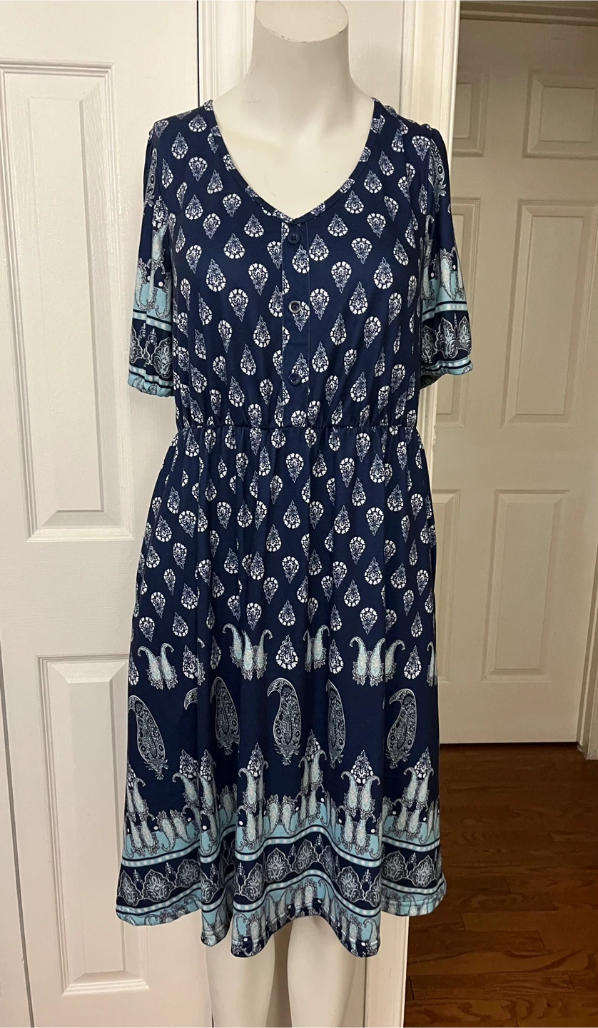 Navy Blue Paisley Print Dress size medium