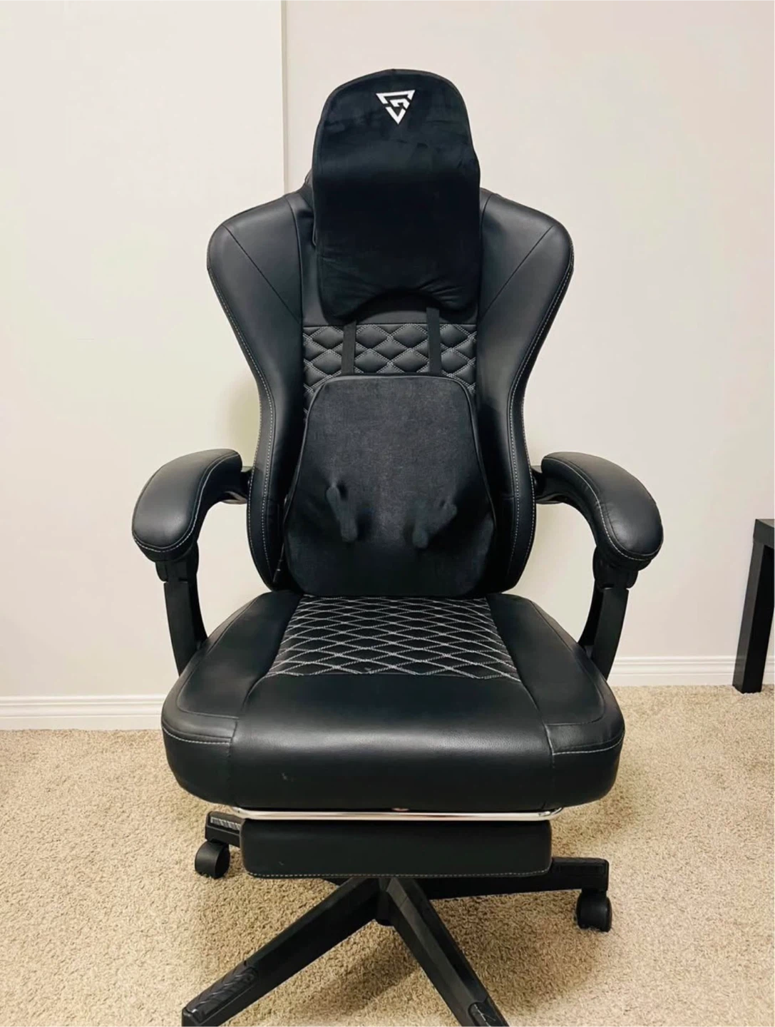 Black Gaming Chair with massager Lumbar Support and Footrest