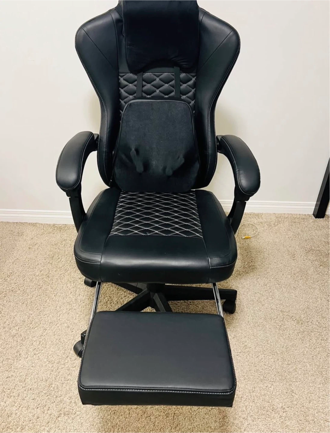 Black Gaming Chair with massager Lumbar Support and Footrest - photo 2