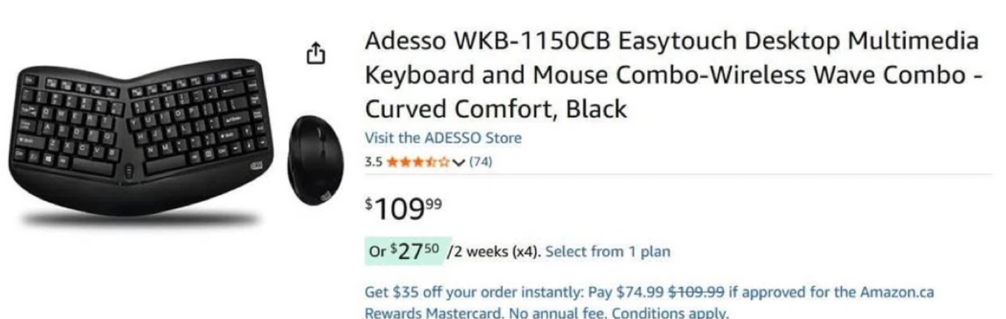 Adeso Ergonomic Wireless Keyboard and Mouse Combo - photo 5