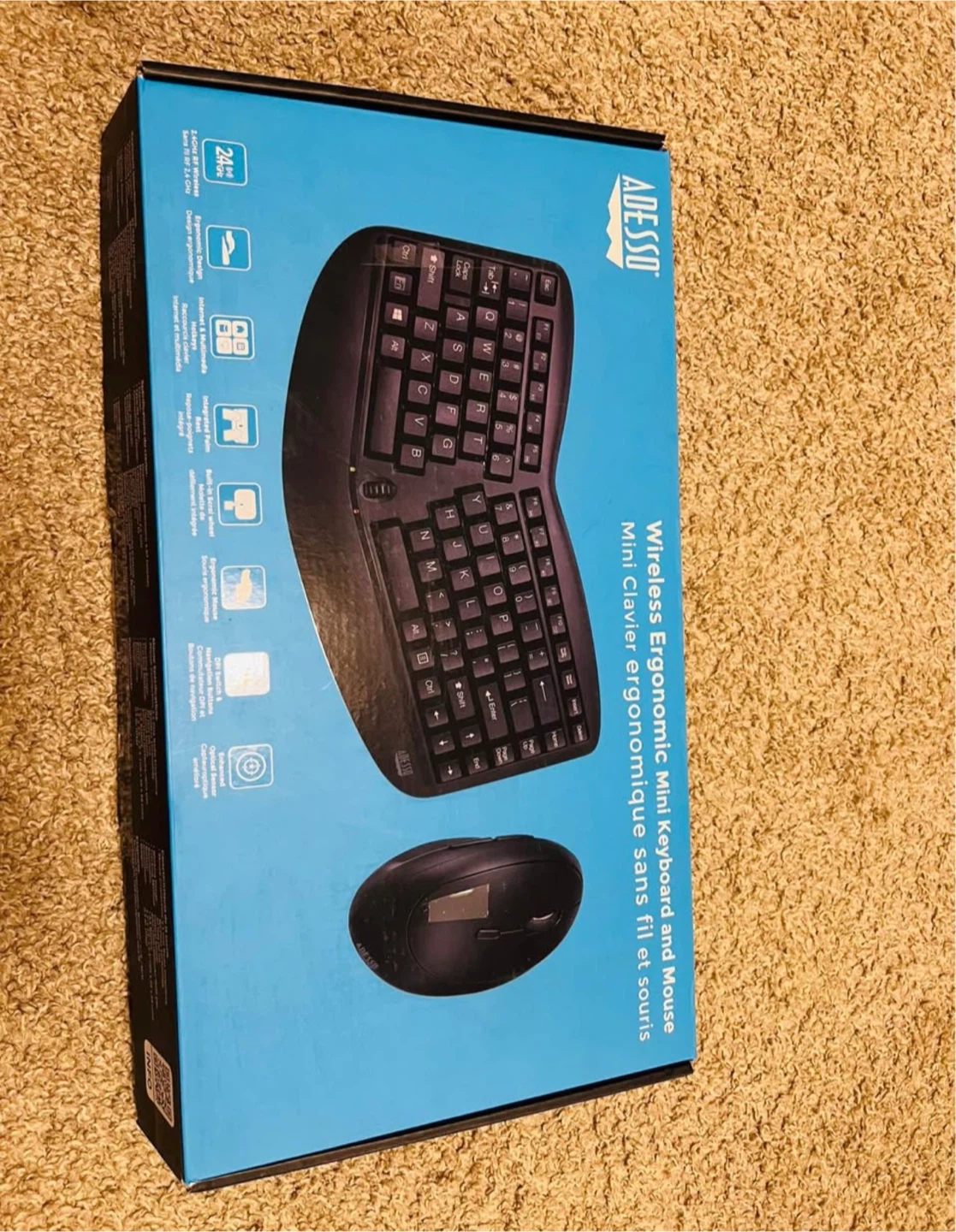 Adeso Ergonomic Wireless Keyboard and Mouse Combo