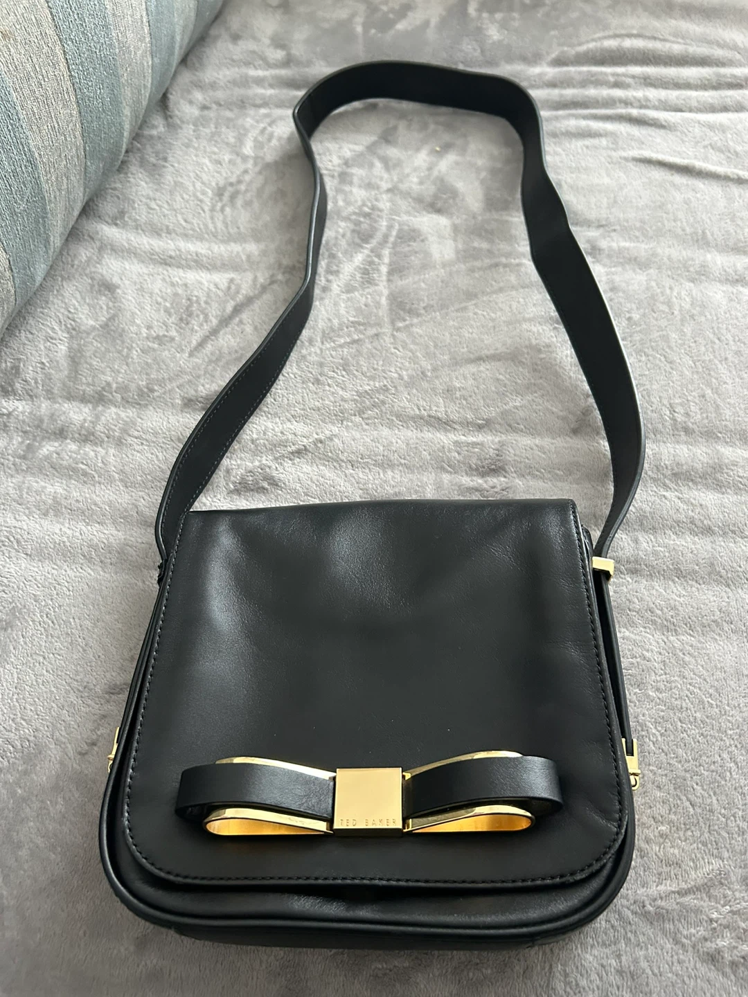 Ted Baker Black Leather Shoulder Bag with Bow Accent