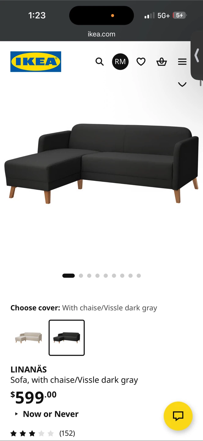 IKEA LINANÄS Sofa with Chaise - Dark Gray