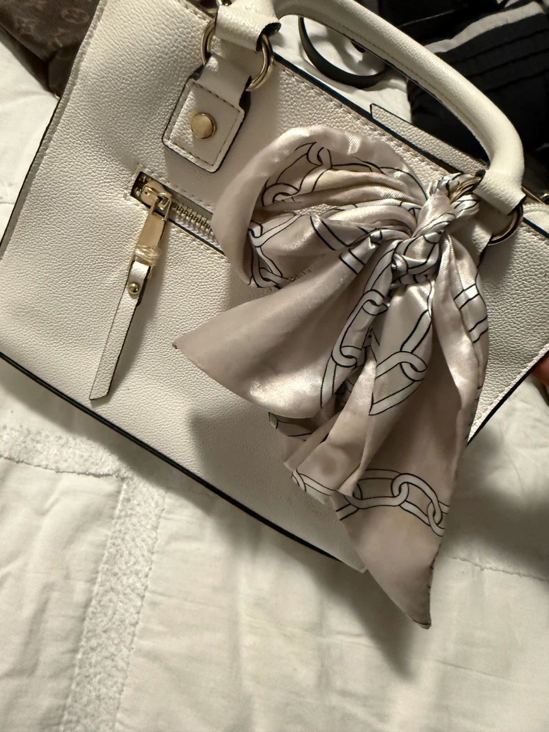 ALDO White Top Handle Satchel Handbag with Scarf - photo 3