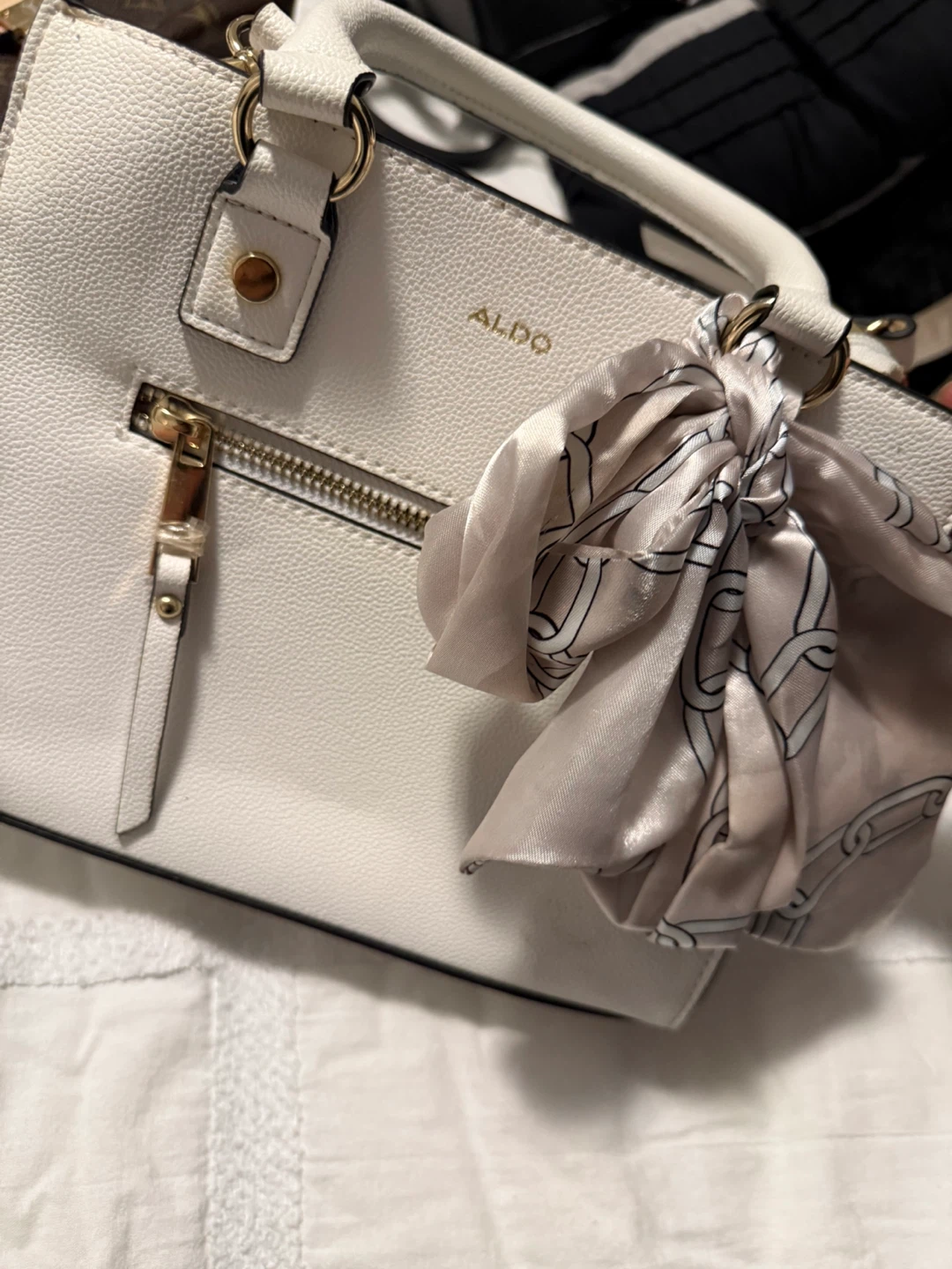 ALDO White Top Handle Satchel Handbag with Scarf