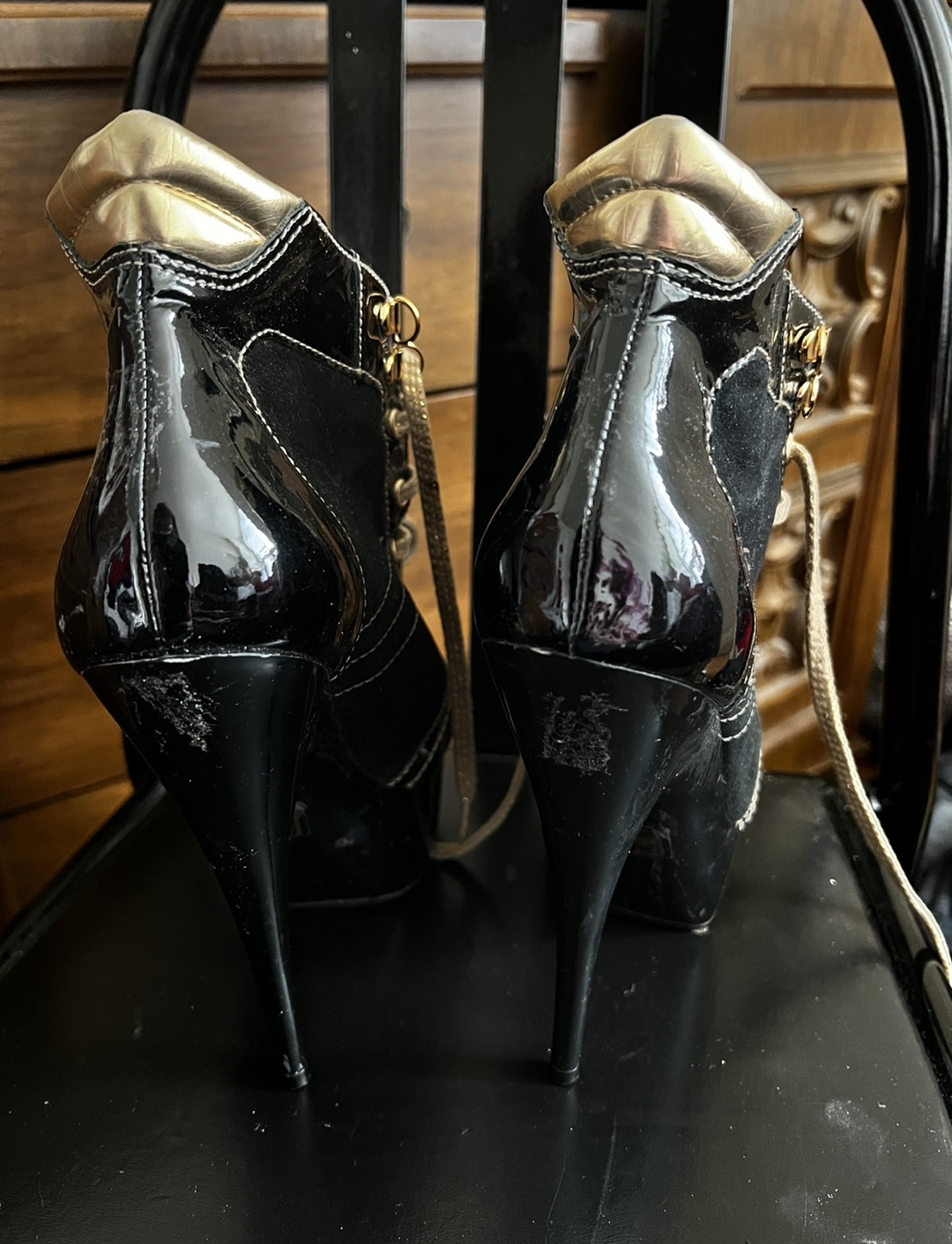 TOPSHOP Black Patent and Suede Lace-Up Heels - photo 2