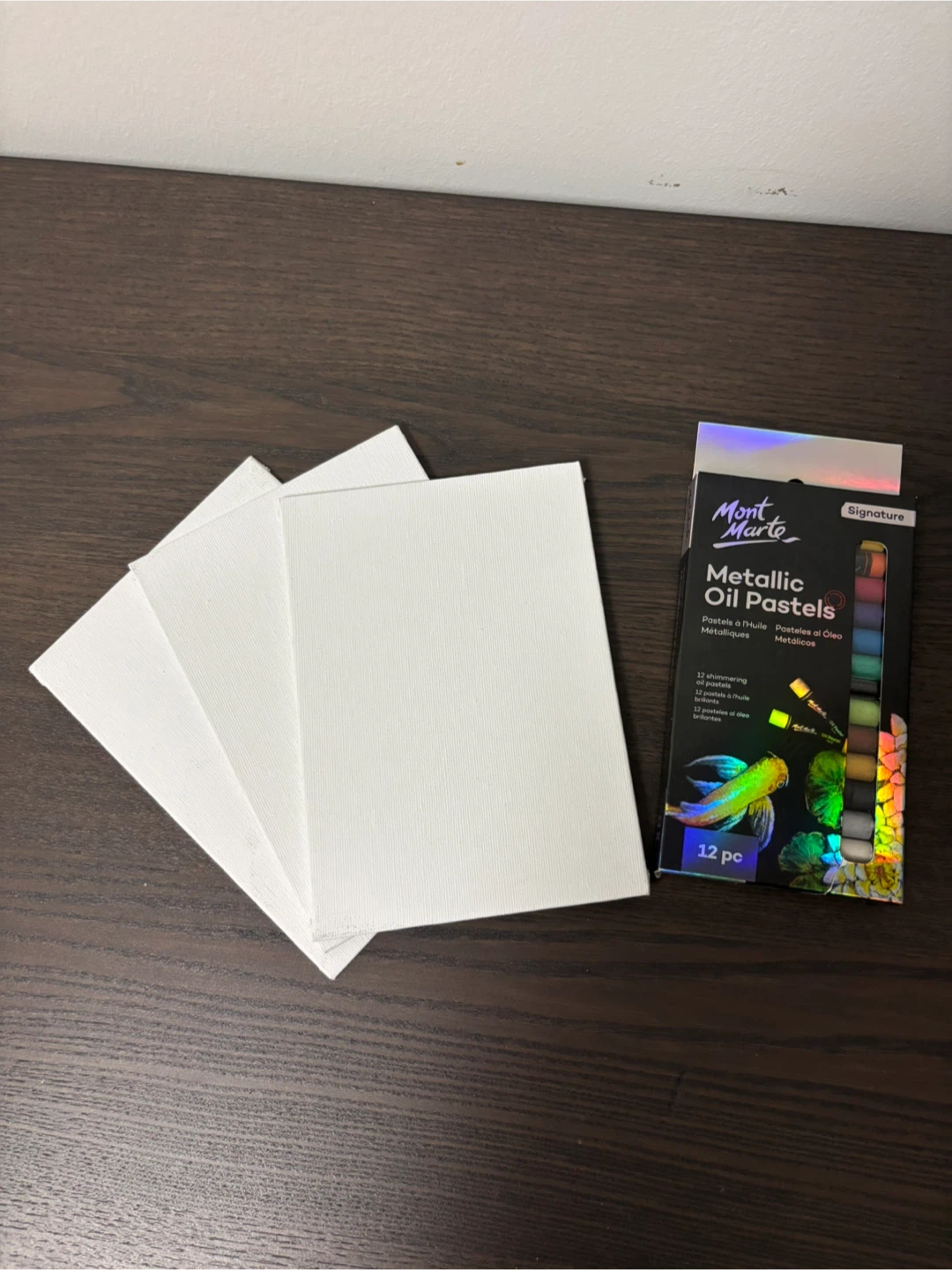 Mont Marte Metallic Oil Pastels - 12 pc and 3 canvases