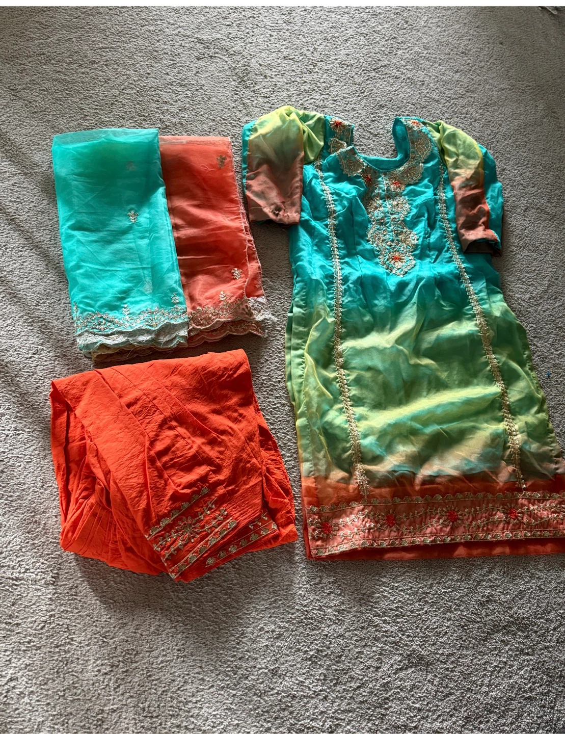 3-Piece Ombre Salwar Kameez with Embroidery