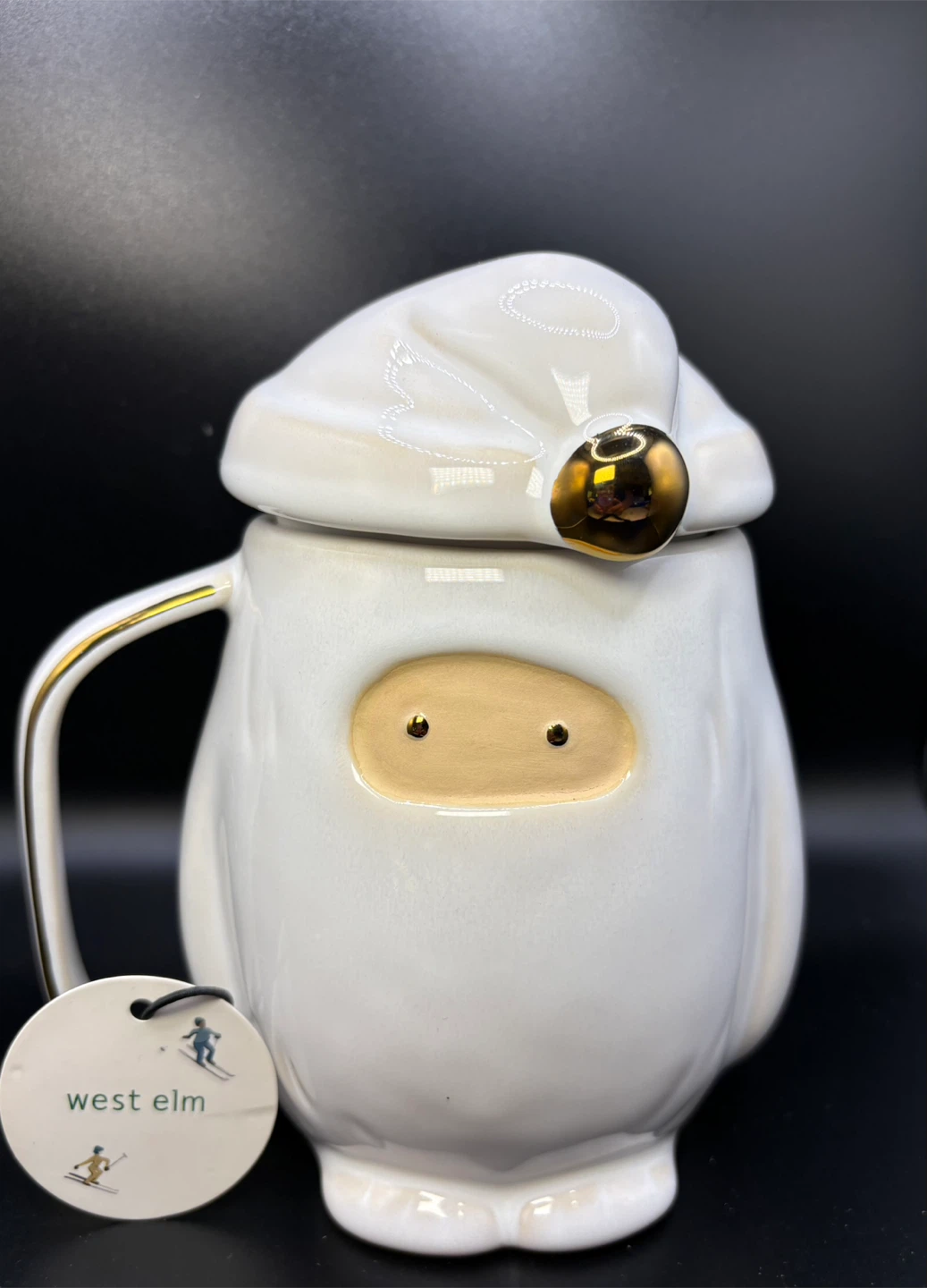 West Elm White Gnome Mug with Lid